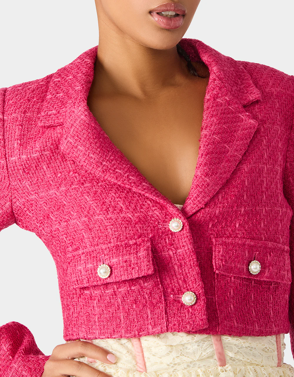 TWEED CROPPED BLAZER HOT PINK - Image 3